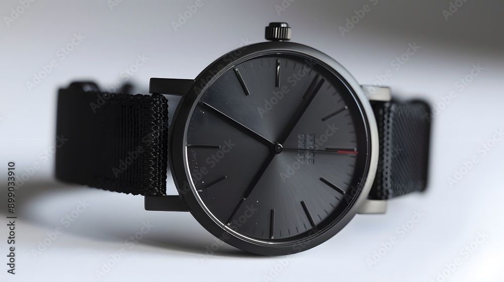 A stylish black face watch with a matching black band
A stylish black face watch with a matching black band
