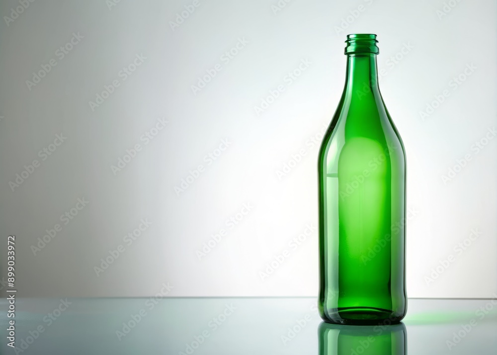A solitary, empty, emerald-green glass bottle stands upright on a pristine white background, radiating a sense of simplicity, elegance, and refreshing purity. A solitary, empty, emerald-green glass bottle stands upright on a pristine white background, radiating a sense of simplicity, elegance, and refreshing purity.