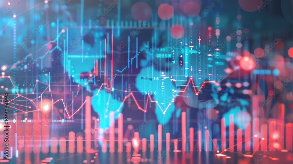 Financial Data Visualization with Red and Blue Graphs Financial Data Visualization with Red and Blue Graphs