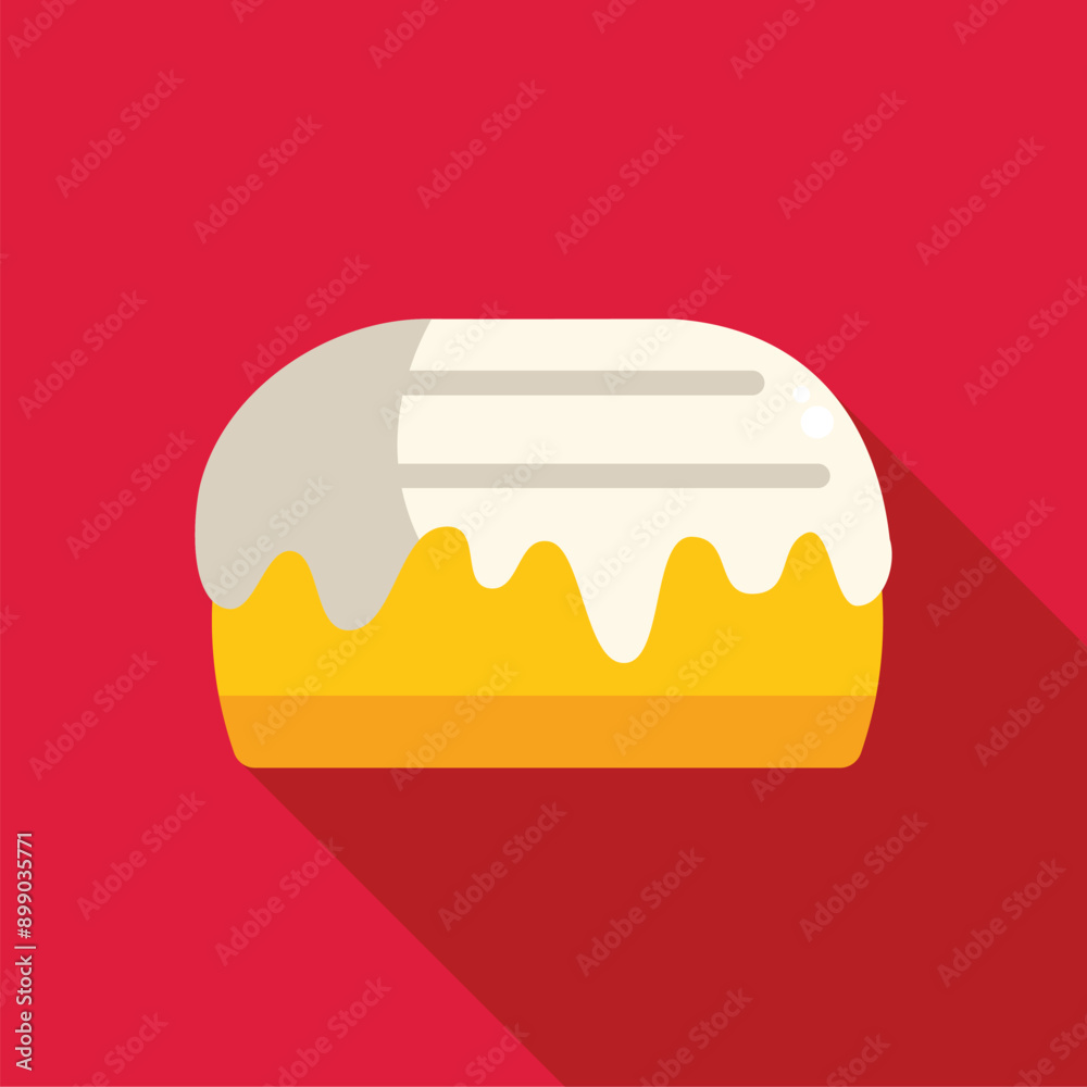 Donut with white icing dripping down the sides on a red background Donut with white icing dripping down the sides on a red background