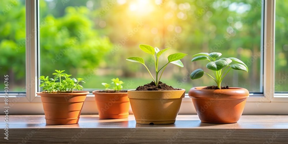 growing plants in flowerpot on windowsill house AI Generative growing plants in flowerpot on windowsill house AI Generative