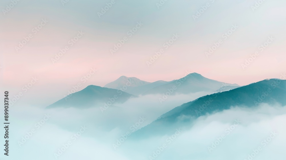Dreamy mountain landscape with a magical mist rolling through, relaxing twilight light casting a bewitched glow over the scene, creating a peaceful, otherworldly vibe Dreamy mountain landscape with a magical mist rolling through, relaxing twilight light casting a bewitched glow over the scene, creating a peaceful, otherworldly vibe