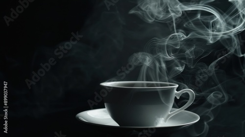 Steaming Cup of Coffee on a Dark Background