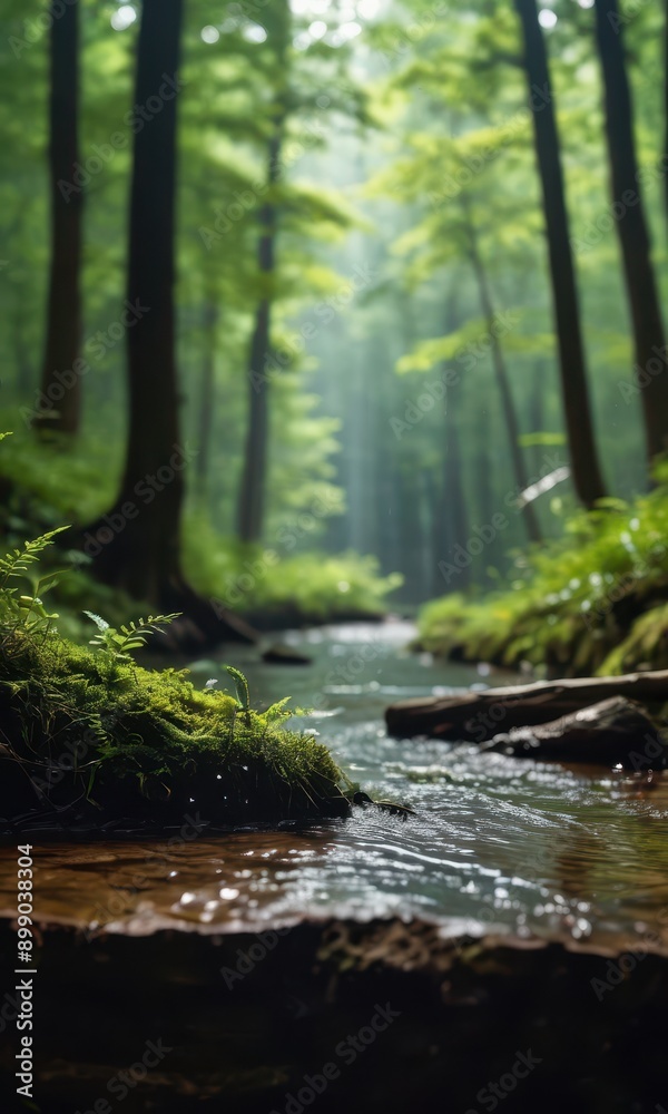 Tranquil Forest Stream with Sun Rays. Tranquil Forest Stream with Sun Rays.