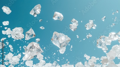 Tranquil Beauty of Scattered Salt Crystals on Sky Blue Background - Natural Shapes and Fine Details