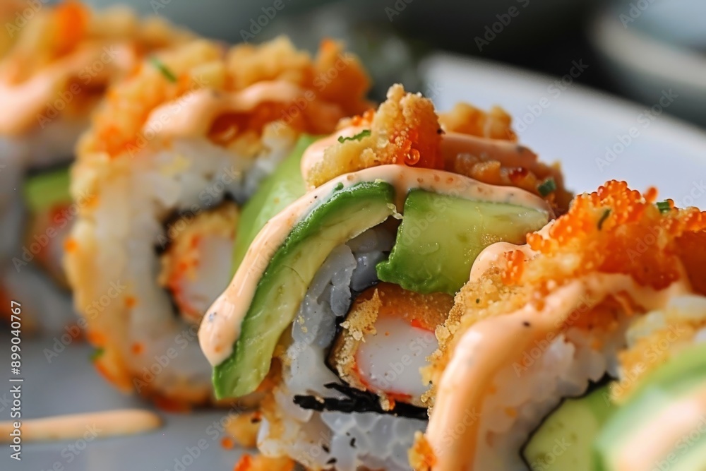 Close-up of Delicious Deep-Fried Sushi Rolls Close-up of Delicious Deep-Fried Sushi Rolls