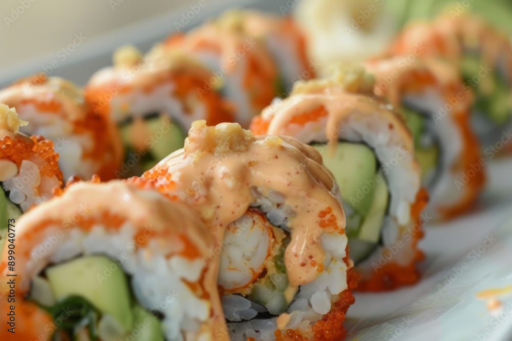 Closeup of Delicious Spicy Tuna Sushi Rolls Closeup of Delicious Spicy Tuna Sushi Rolls