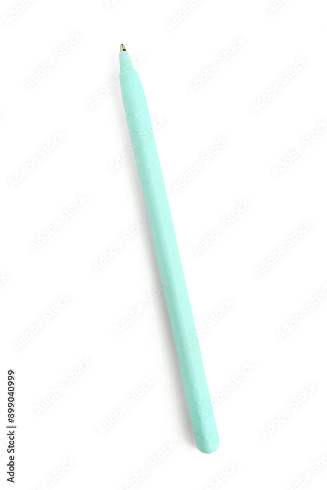 Turquoise ballpoint pen on white background Turquoise ballpoint pen on white background