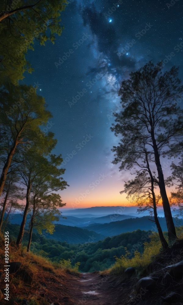 Fototapeta premium Milky Way Over Mountain Path.