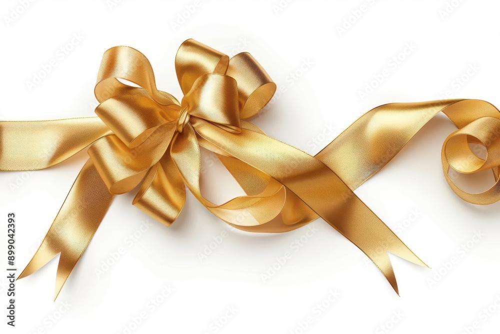 elegant gold ribbon arrangement shimmering satin bows cascading loops intricate knots metallic sheen soft shadows clean white background luxurious festive design elegant gold ribbon arrangement shimmering satin bows cascading loops intricate knots metallic sheen soft shadows clean white background luxurious festive design