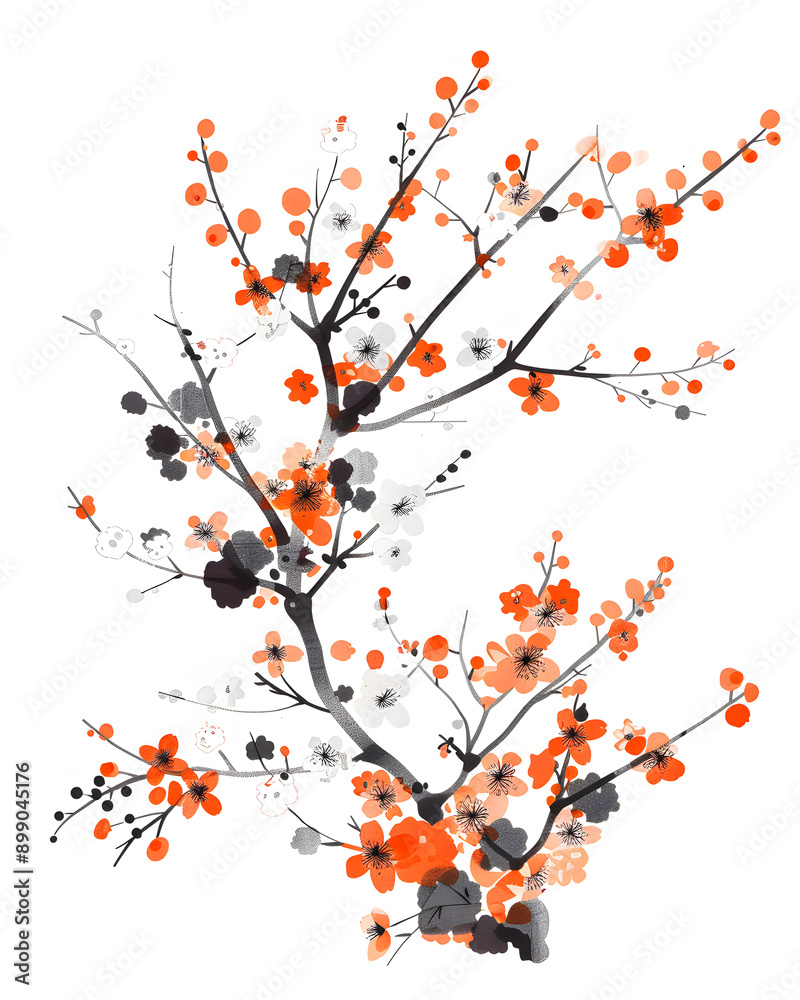 Modern Geometric Cherry Blossom on a white background Modern Geometric Cherry Blossom on a white background
