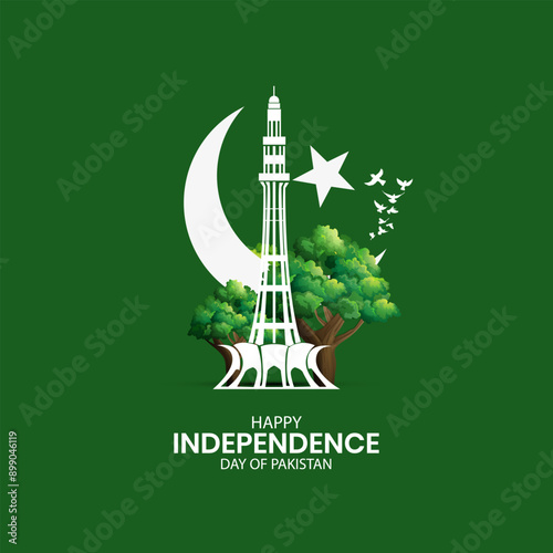 Pakistan Independence Day Creative Design concept 14th August Pakistani people and Army celebrating the 76th Independence Day of Pakistan, Vector illustration of National Day, Quaid e Azam republic