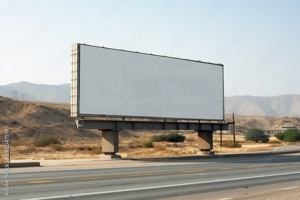 Obraz premium a large blank billboard on the side of a road with a clear sky in the background, ready for advertisement or messaging.