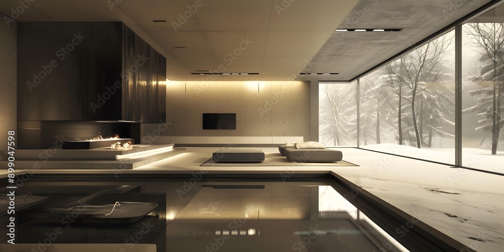 Modern Minimalist Home Interior Design With Fireplace And Large Window Modern Minimalist Home Interior Design With Fireplace And Large Window