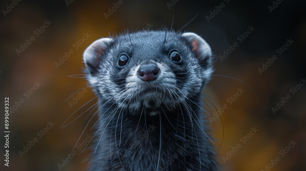 Ferret is staring with its head slightly tilted and its ears perked up, showcasing its curiosity Ferret is staring with its head slightly tilted and its ears perked up, showcasing its curiosity