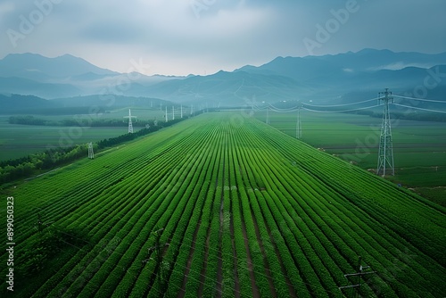 Aerial view photo of a wide green field