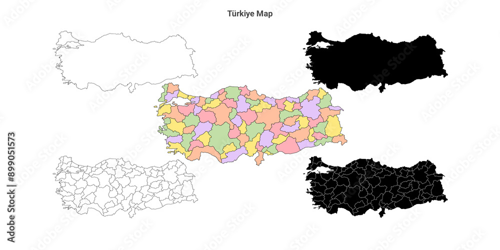Fototapeta premium Turkey or Türkiye administrative map sets