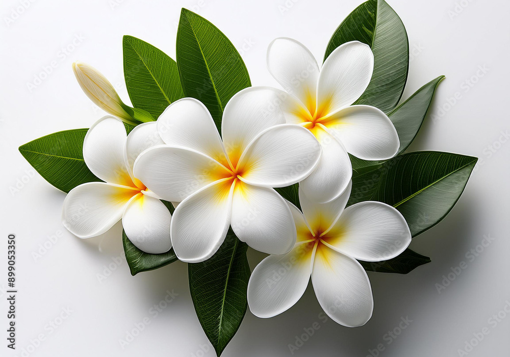 Naklejka premium White Plumeria, white Frangipani flowers isolated on white background.