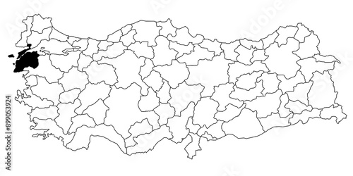 Map of canakkale ils province in Turkey country on white background. Single State map highlighted by black colour on Turkey map. Türkiye, TR, Republic of Türkiye photo