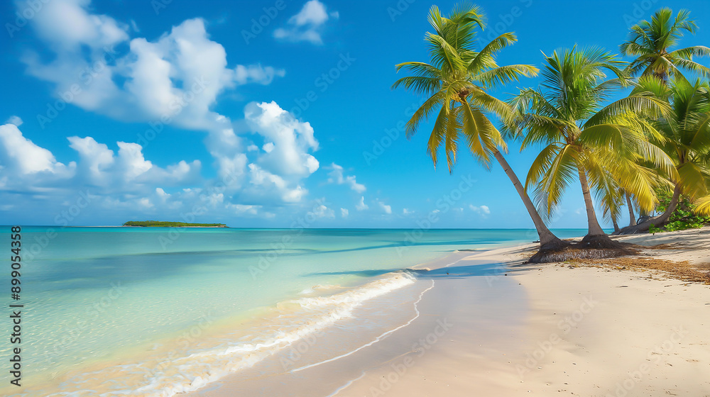 A serene beach with palm trees A serene beach with palm trees