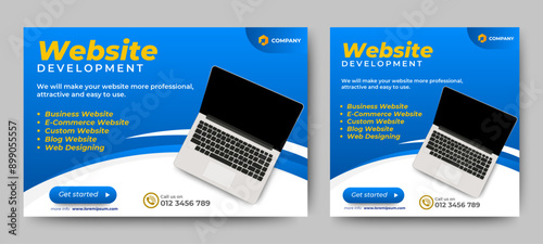 Website development banner template for landing page and social media post design. Web Design Ads, Digital Marketing ads, app development. vector