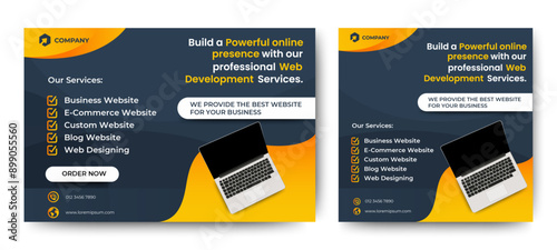 Website development banner template for landing page and social media post design. Web Design Ads, Digital Marketing ads, app development. vector
