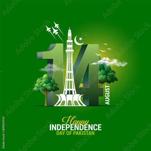 Pakistan Independence Day Creative Design concept 14th August Pakistani people and Army celebrating the 76th Independence Day of Pakistan, Vector illustration of National Day, Quaid e Azam republic