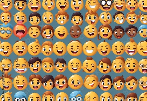 Set of smiles. set of smile emojis with different color and expressions and different styles including smile laughing ,shouting,smiling with fun.

