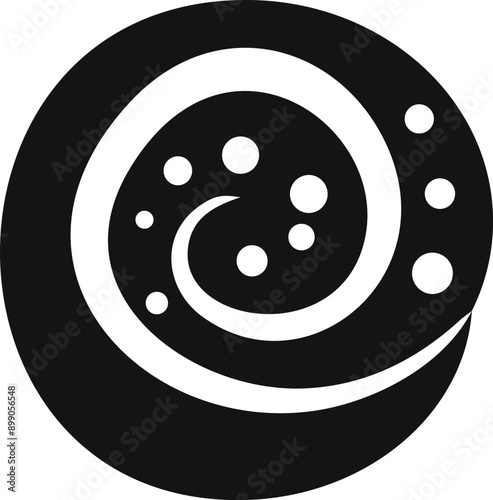 Simple minimalist graphic design featuring a black and white spiral suggesting a concept of hypnosis, suggestion, and mind control