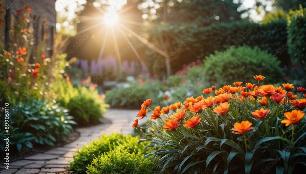 Orange Flowers Blooming in a Sunny Garden. Orange Flowers Blooming in a Sunny Garden.