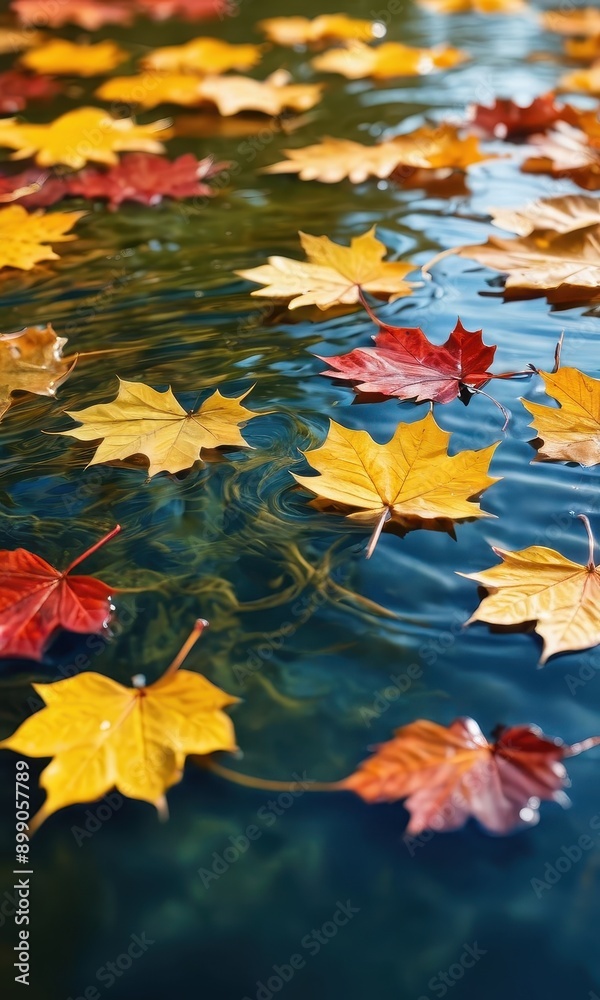 Autumn Leaves Floating on Water. Autumn Leaves Floating on Water.