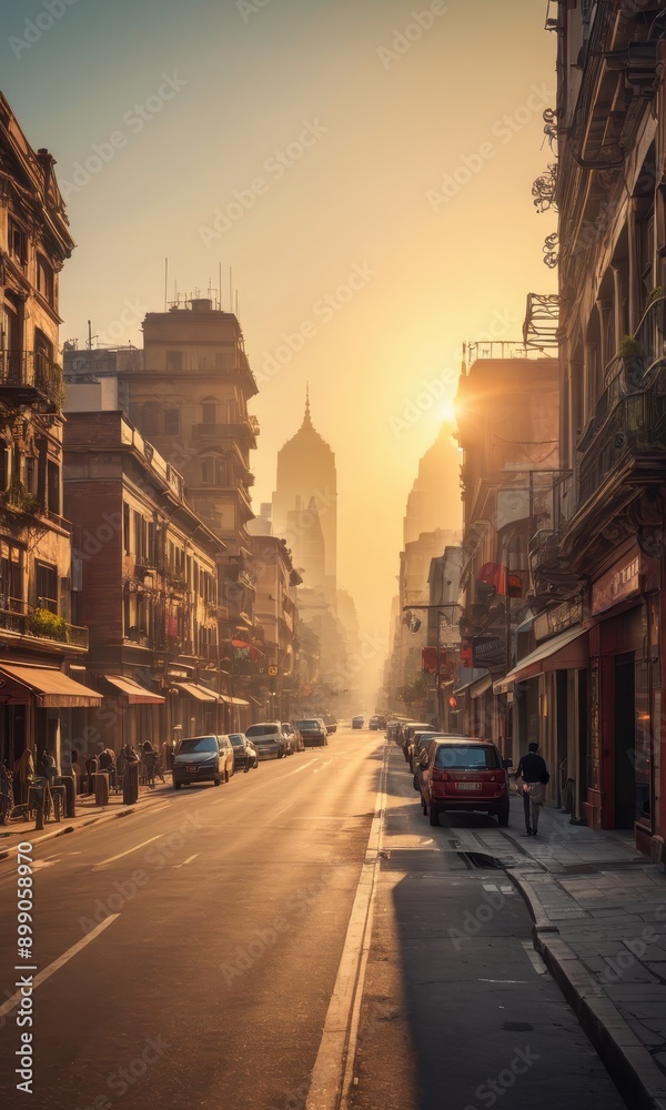Golden Hour City Street at Sunset. Golden Hour City Street at Sunset.