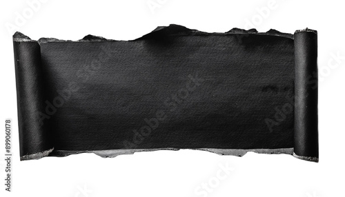 black torn paper on transparent background photo