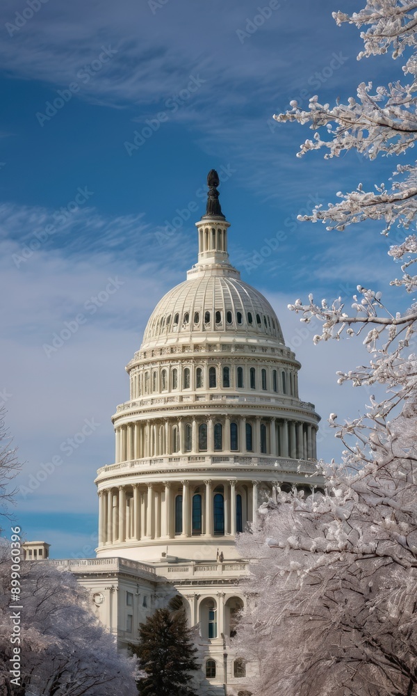 Fototapeta premium US Capitol Building with Snowy Trees.