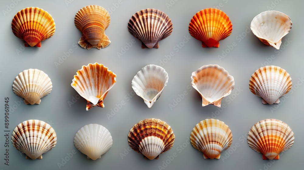 Diverse Collection of Scallop Shells Showcasing Their Unique Shapes and Textures Diverse Collection of Scallop Shells Showcasing Their Unique Shapes and Textures