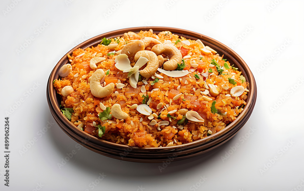 Plate of tasty Gajar Halwa with on white background. Plate of tasty Gajar Halwa with on white background.