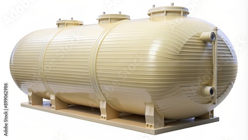 Isolated robust fiberglass tank design with reinforced ribs and durable structure on a pure white background for industrial applications.