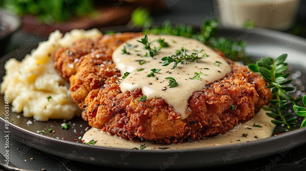 Fried Chicken Steak with Creamy Gravy and Mashed Potatoes Fried Chicken Steak with Creamy Gravy and Mashed Potatoes