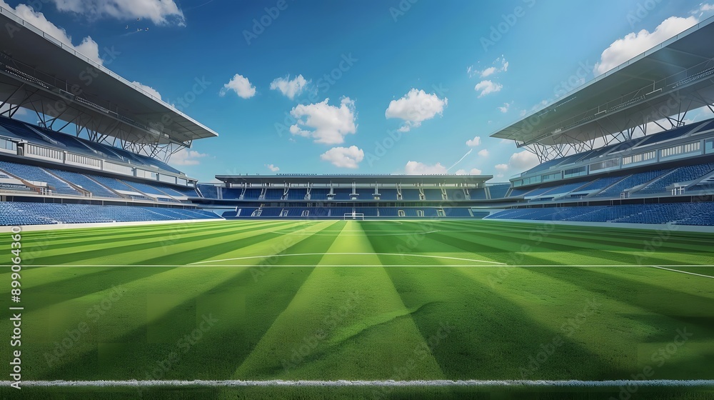 photo of an empty soccer stadium with a perfectly vibrant green field photo of an empty soccer stadium with a perfectly vibrant green field