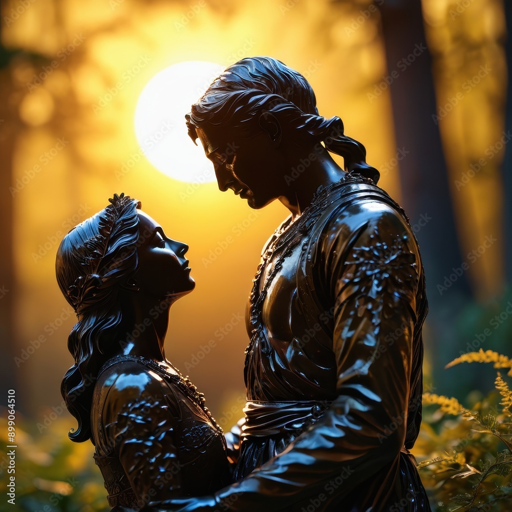 Fototapeta premium Couple Statues in Golden Light.