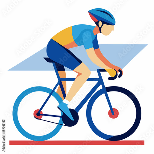  A cyclist on a race bike on the road vector illustration