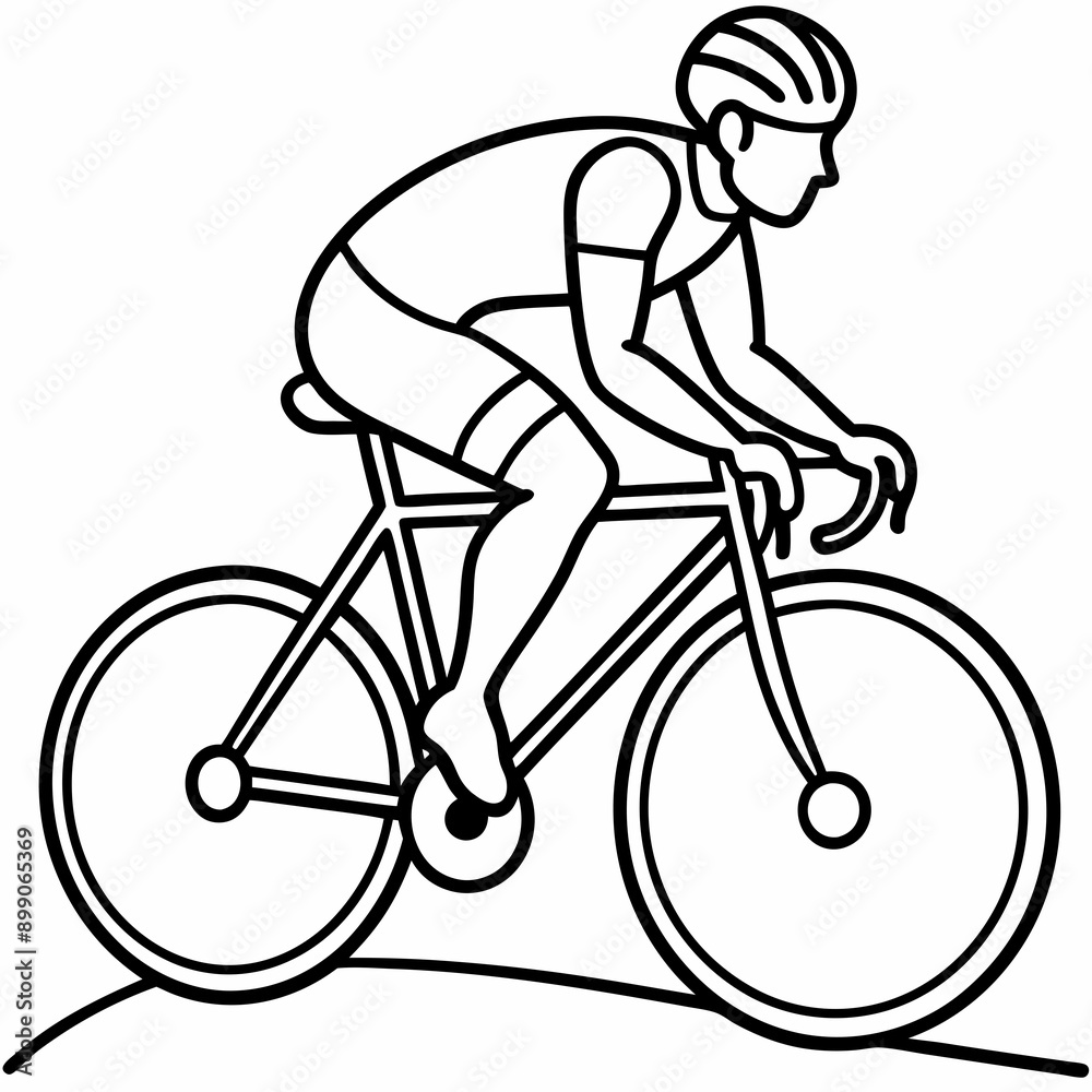 Naklejka premium Line art of a cyclist on a race bike on the road 