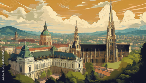 vintage vienna cityscape postcard