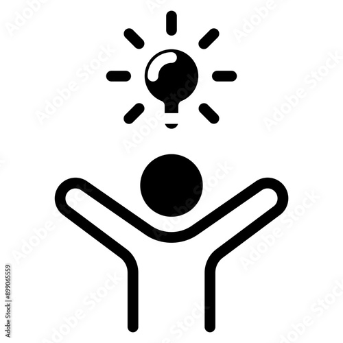 creative solution icon, man found idea, eureka, person holding light bulb.