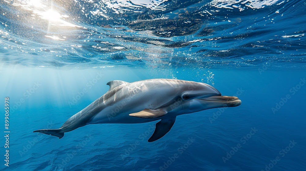 Bottlenose dolphin breathing near the surface, photo taken in Tenerife 