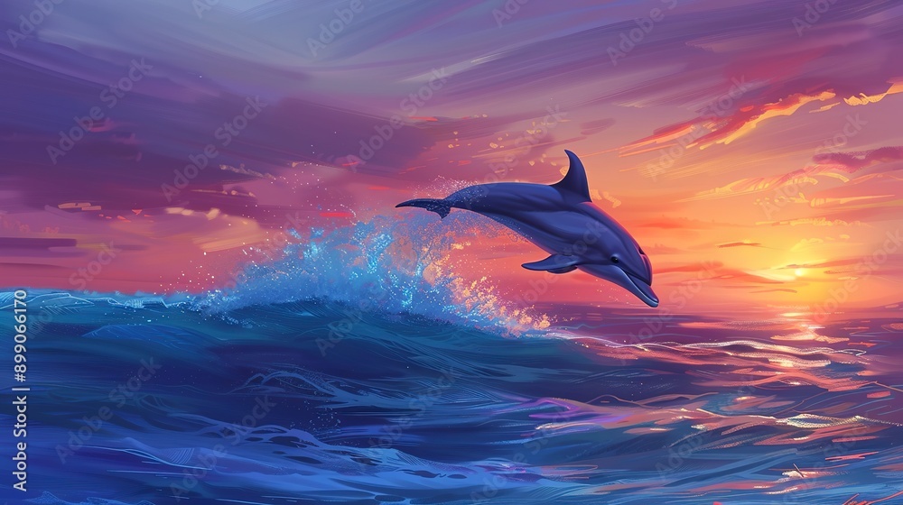 Fototapeta premium dolphin jumping at sunset 