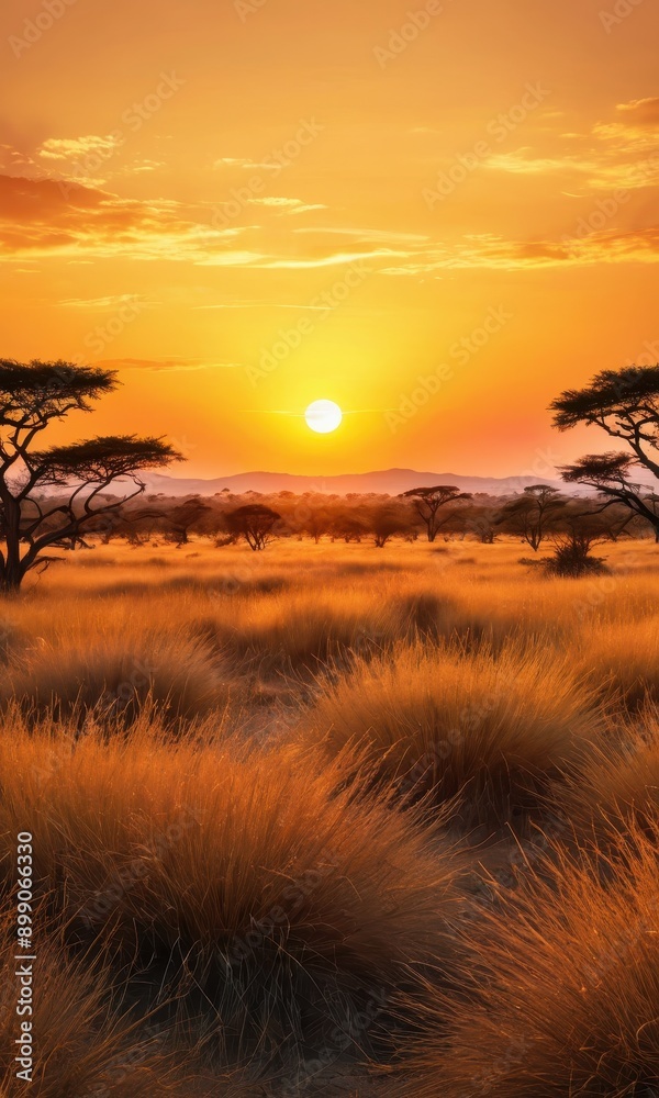 Obraz premium Golden Sunset over African Savannah.