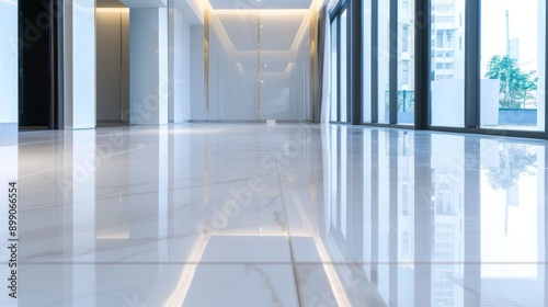 High-resolution image of a freshly polished marble floor, reflecting ambient lighting, highlighting the shine and smooth texture, elegant interior design photo