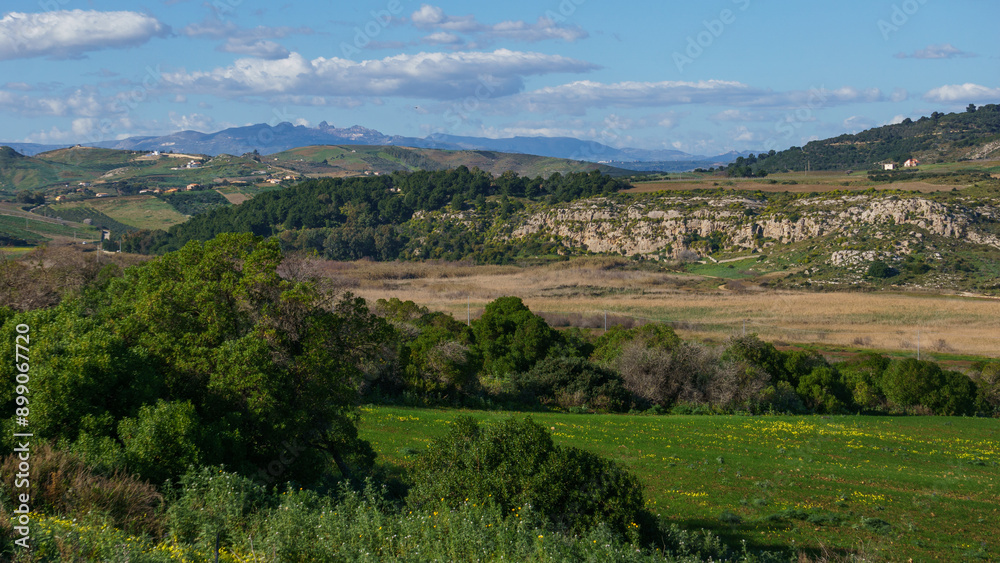 View at typical rural countryside in nature reserve of Torre Salsa, Sicily, Italy View at typical rural countryside in nature reserve of Torre Salsa, Sicily, Italy