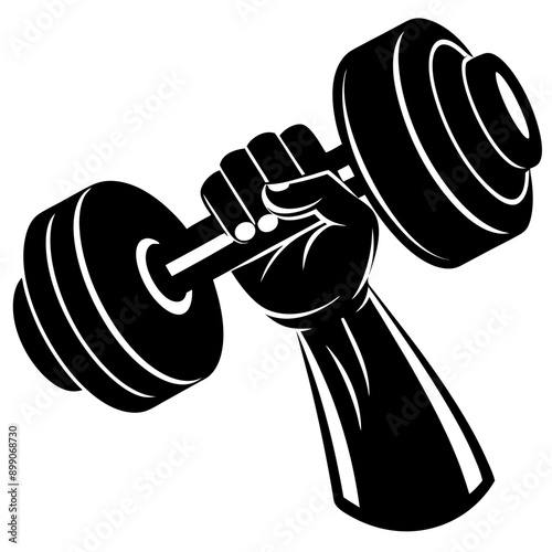 Vector illustration of Hand Holding Dumbbell silhouette 